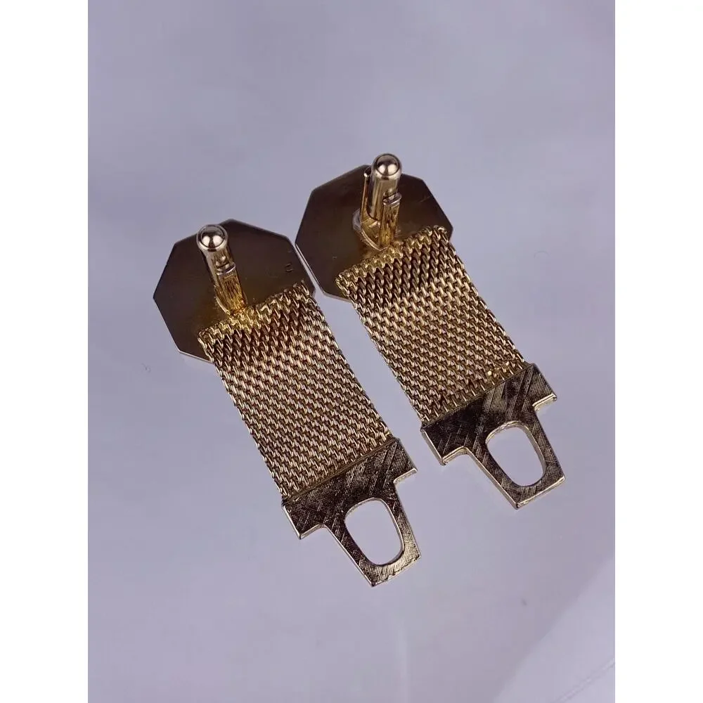 Ink Blot Pour Acrylic Mesh Wrap Cufflinks Gold Tone Hickok Modernist VTG O1